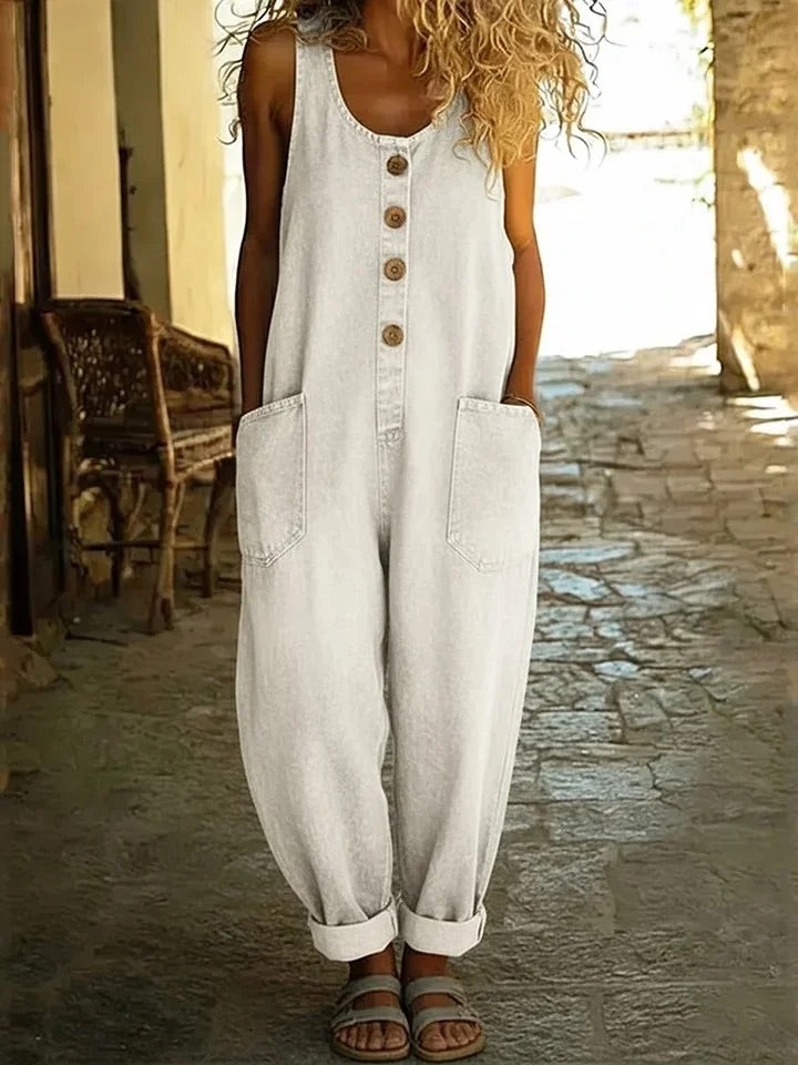 Grace - Retro Washed Denim Jumpsuit