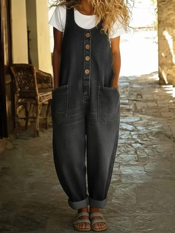 Grace - Retro Washed Denim Jumpsuit