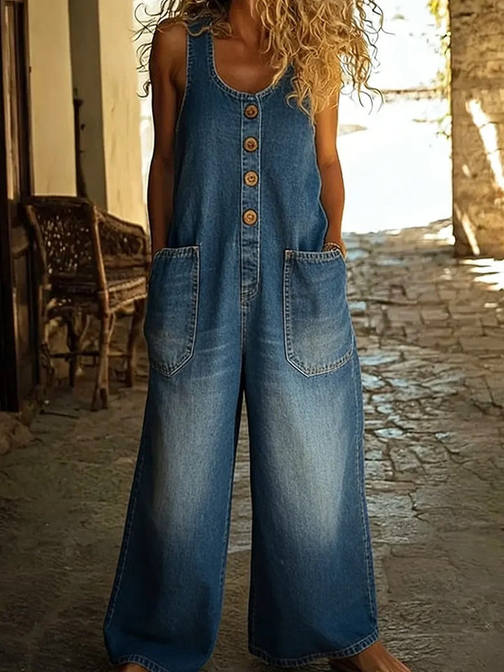 Grace - Retro Washed Denim Jumpsuit