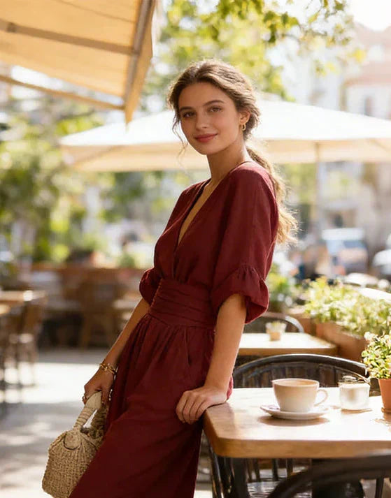 Daniella - Elegant top with V neckline and wide trousers