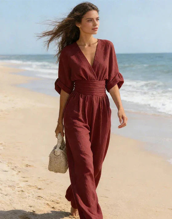 Daniella - Elegant top with V neckline and wide trousers