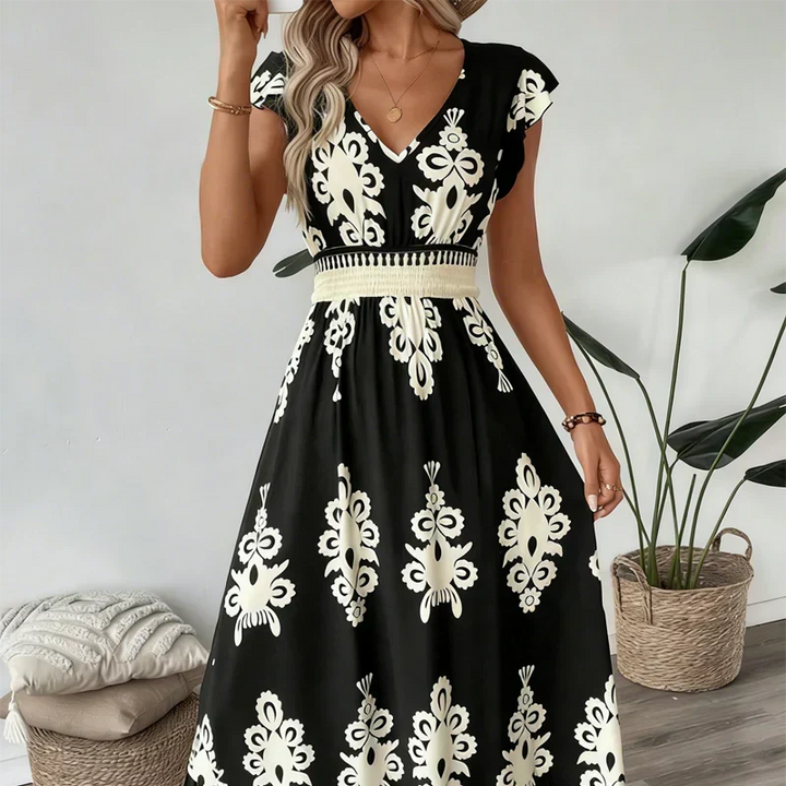 Candela | Long Baroque Dress with V Neckline