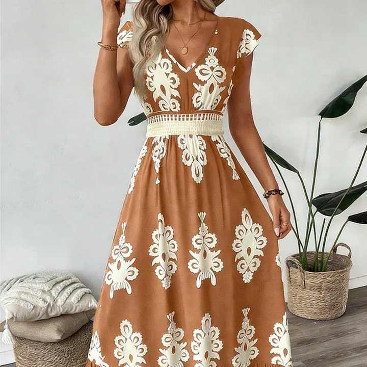Candela | Long Baroque Dress with V Neckline