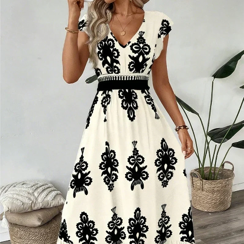 Candela | Long Baroque Dress with V Neckline