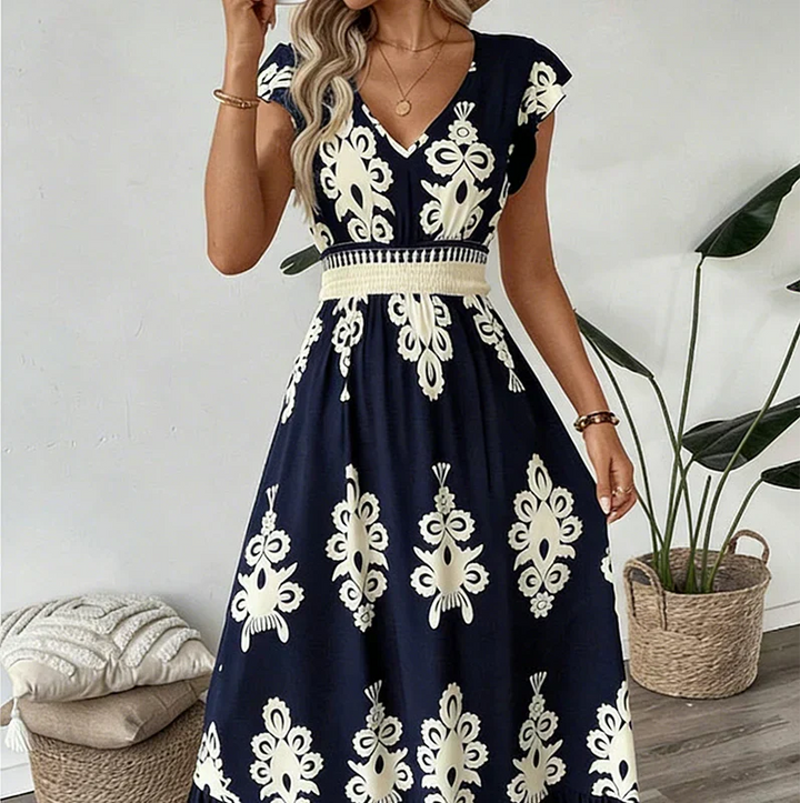 Candela | Long Baroque Dress with V Neckline