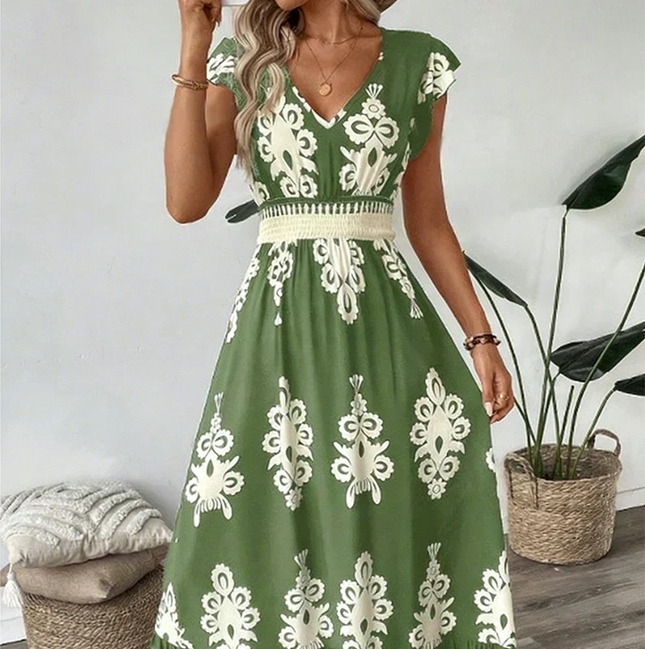 Candela | Long Baroque Dress with V Neckline