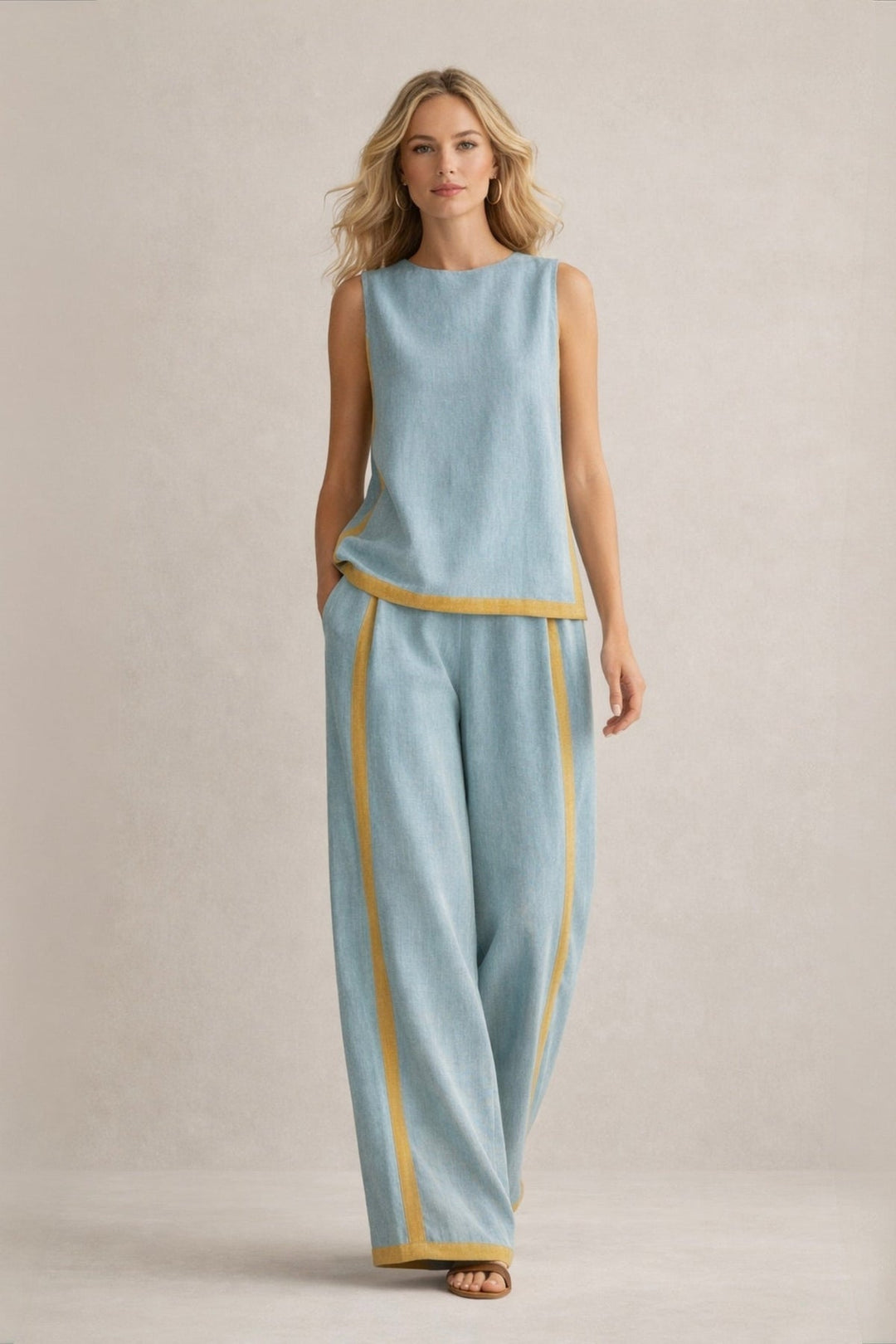 Ludka | Chic Coordinated Set Featuring Sleeveless Top and Wide-Leg Trousers