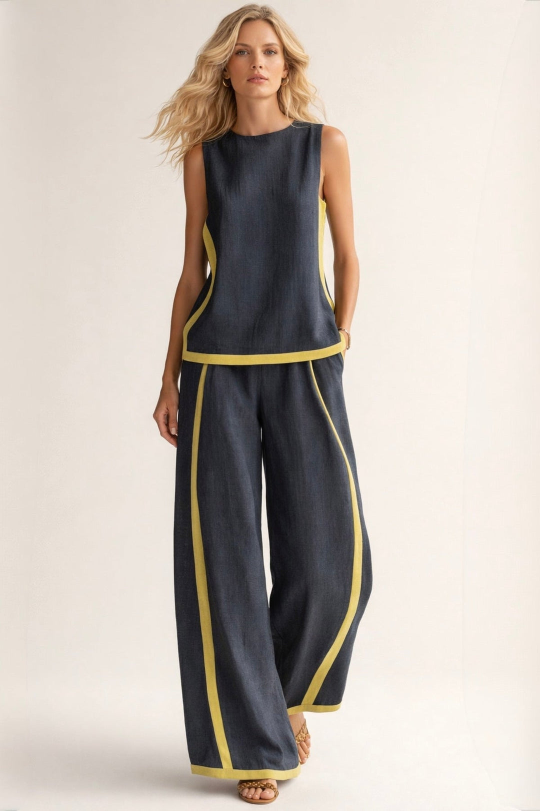 Ludka | Chic Coordinated Set Featuring Sleeveless Top and Wide-Leg Trousers