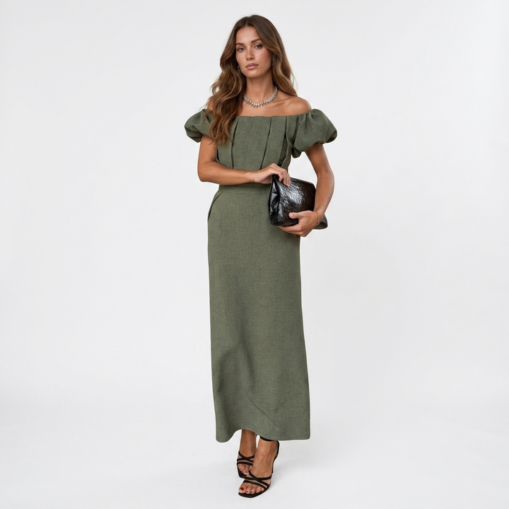 JASMINE | Sophisticated Midi Dress Featuring a Defined Waist and Classic Evening Elegance
