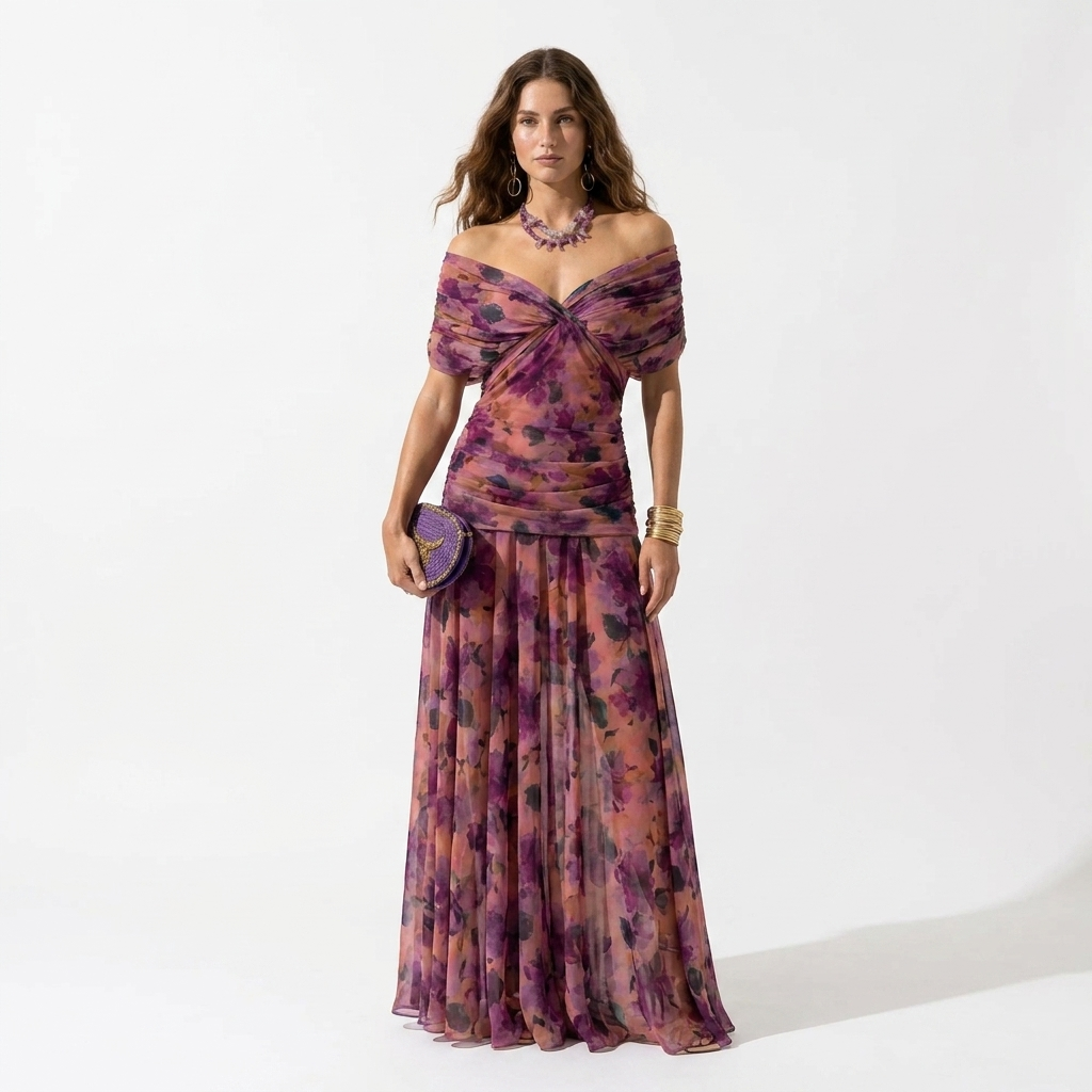 Xenia - Elegant Long V-Neck Dress