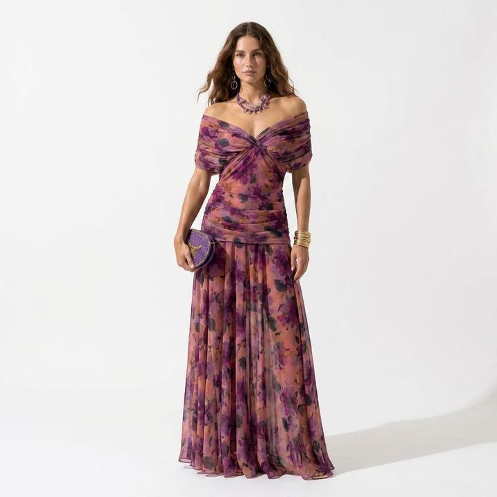 Xenia - Elegant Long V-Neck Dress