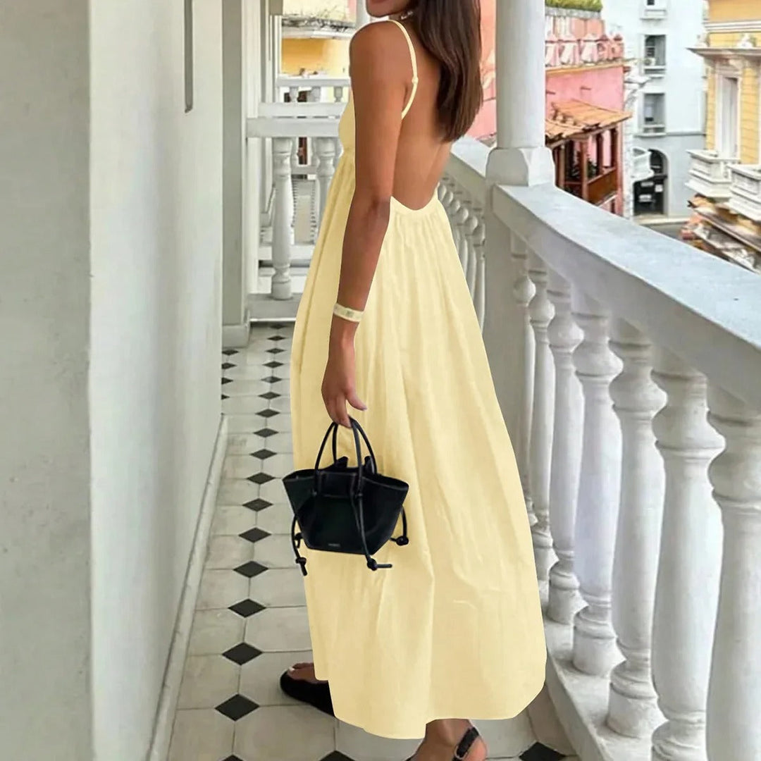 Maxi Cotton Dress with Open Back