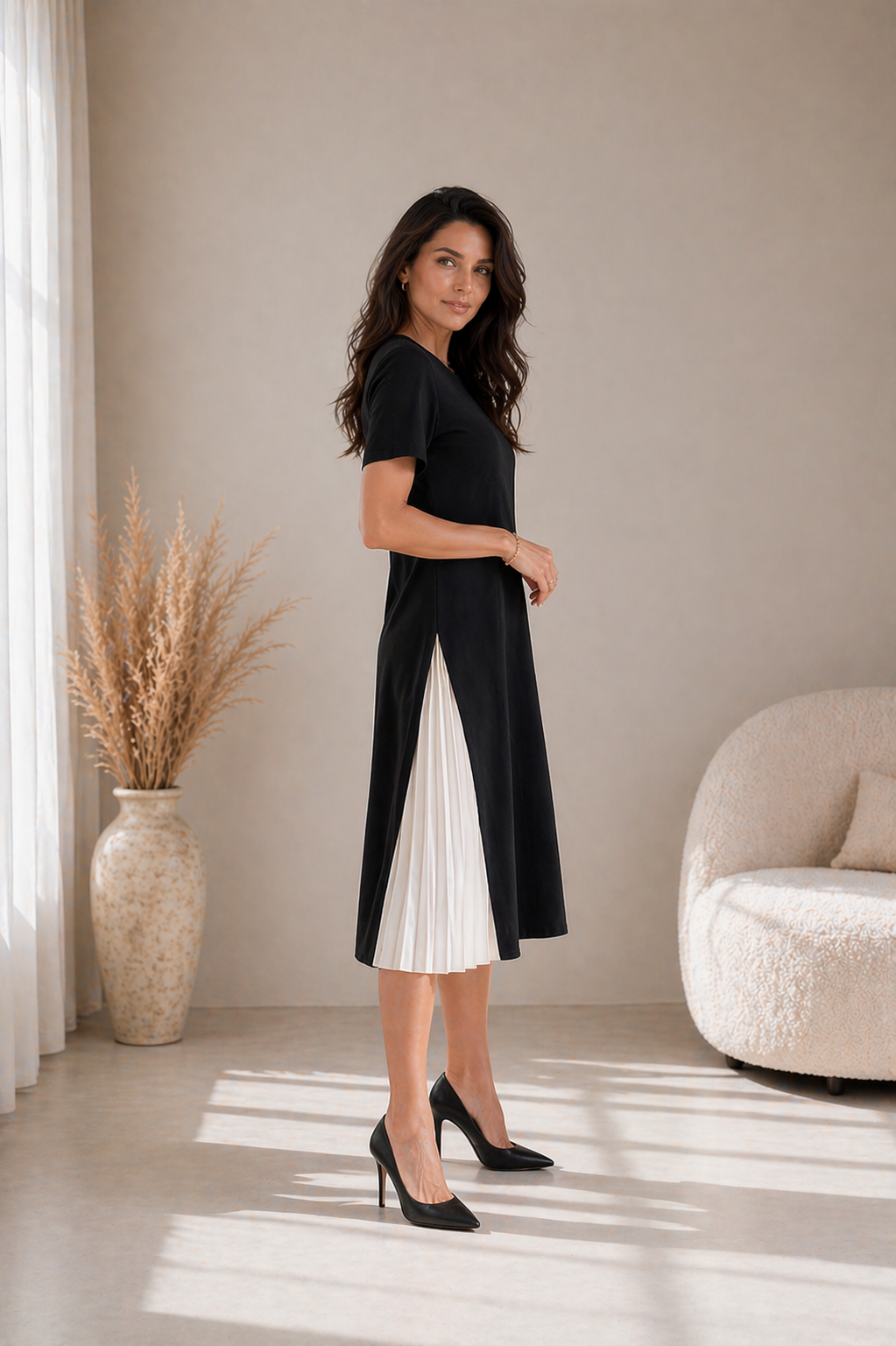 Leila | Midi Dress Featuring Elegant Mesh Accents