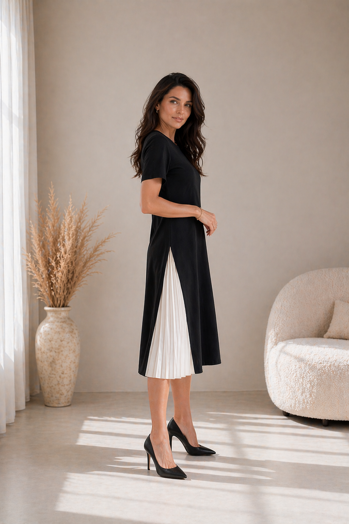 Leila | Midi Dress Featuring Elegant Mesh Accents